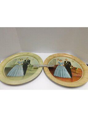 Vintage 2 Queen Elizabeth & Prince Phillip 1953 Coronation Metal 13" Baron Trays
